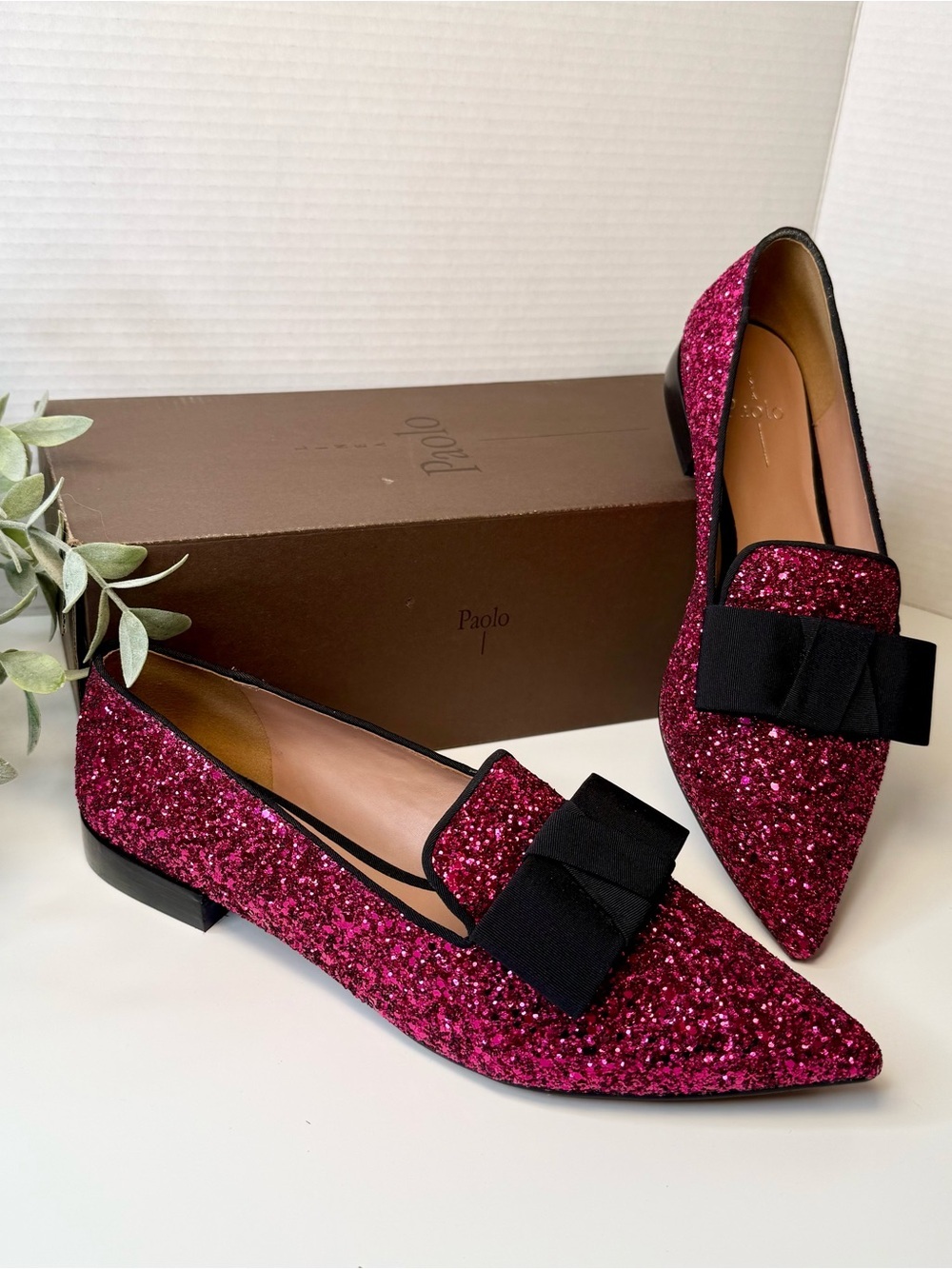 Linea Paolo Melrose Glitter flats Loafers in Fuchsia & Black Size 9.5 Glitz Glam